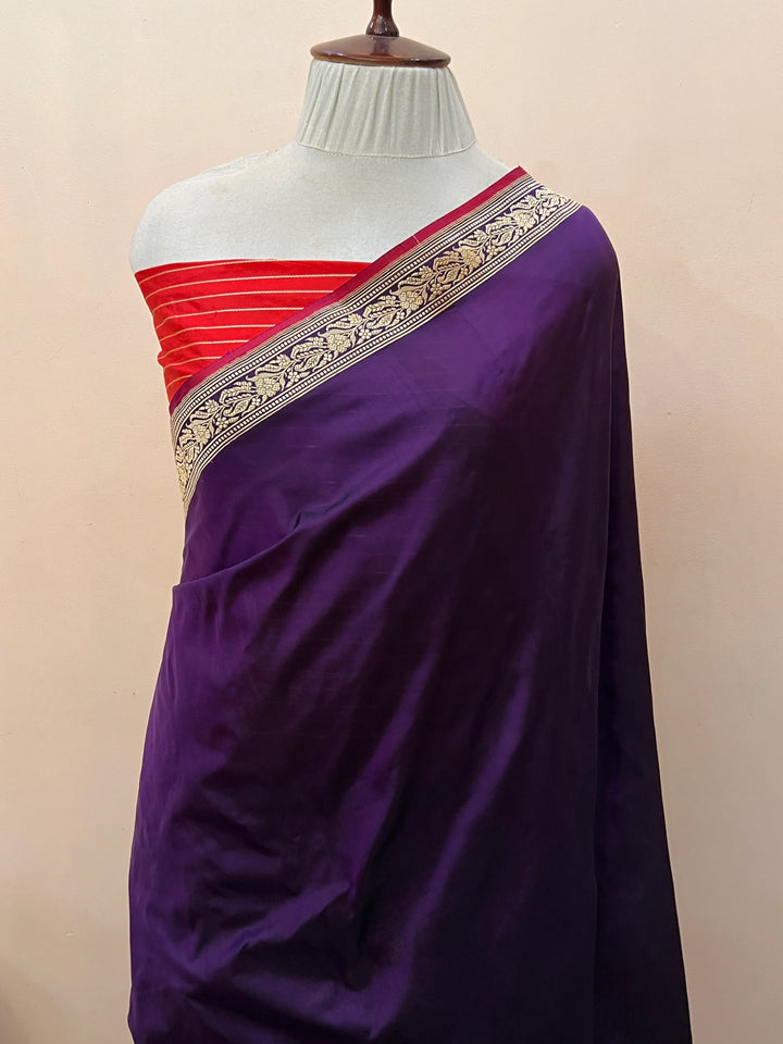 Deep Purple Pure Katan Silk Handloom Banarasi Saree