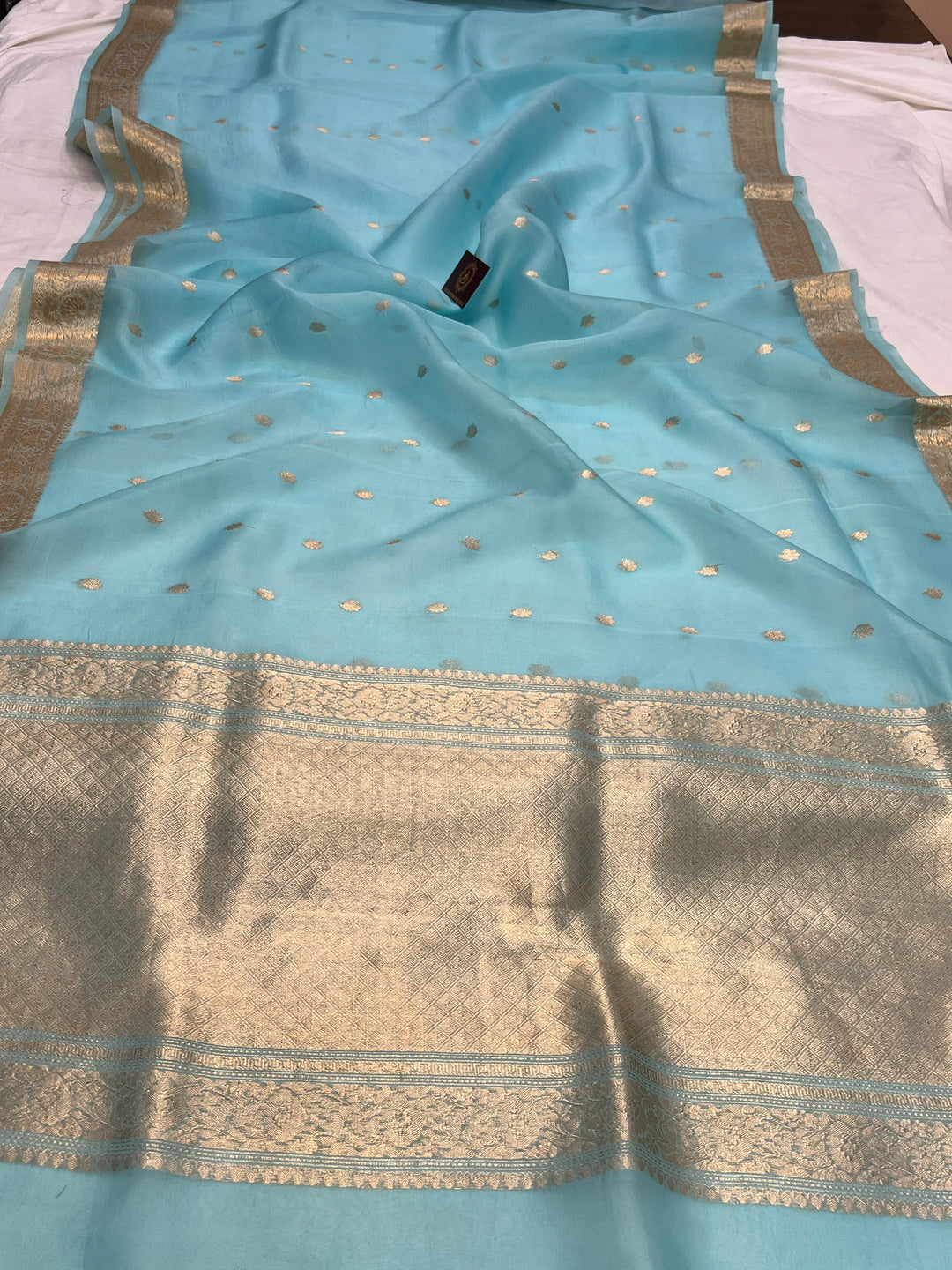 Sky Blue Banarasi Handloom Kora Silk Saree