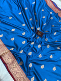 Firozi Blue Pure Banarasi Handloom Katan Silk Saree - Aura Benaras