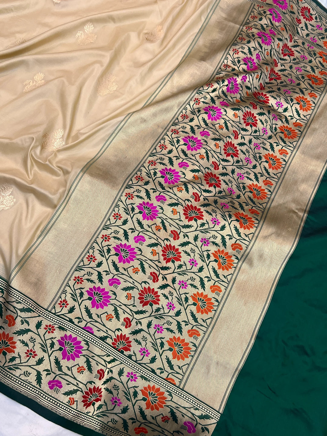 Beige Pure Banarasi Handloom Katan Silk Saree