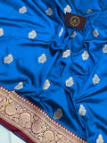 Firozi Blue Pure Banarasi Handloom Katan Silk Saree - Aura Benaras