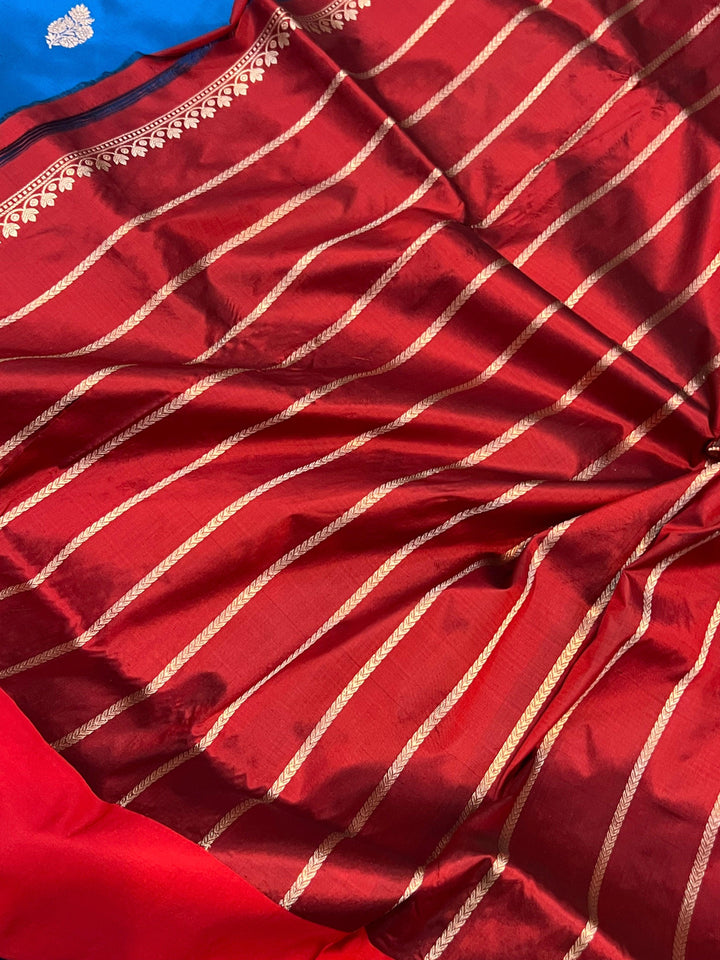 Firozi Blue Pure Banarasi Handloom Katan Silk Saree - Aura Benaras