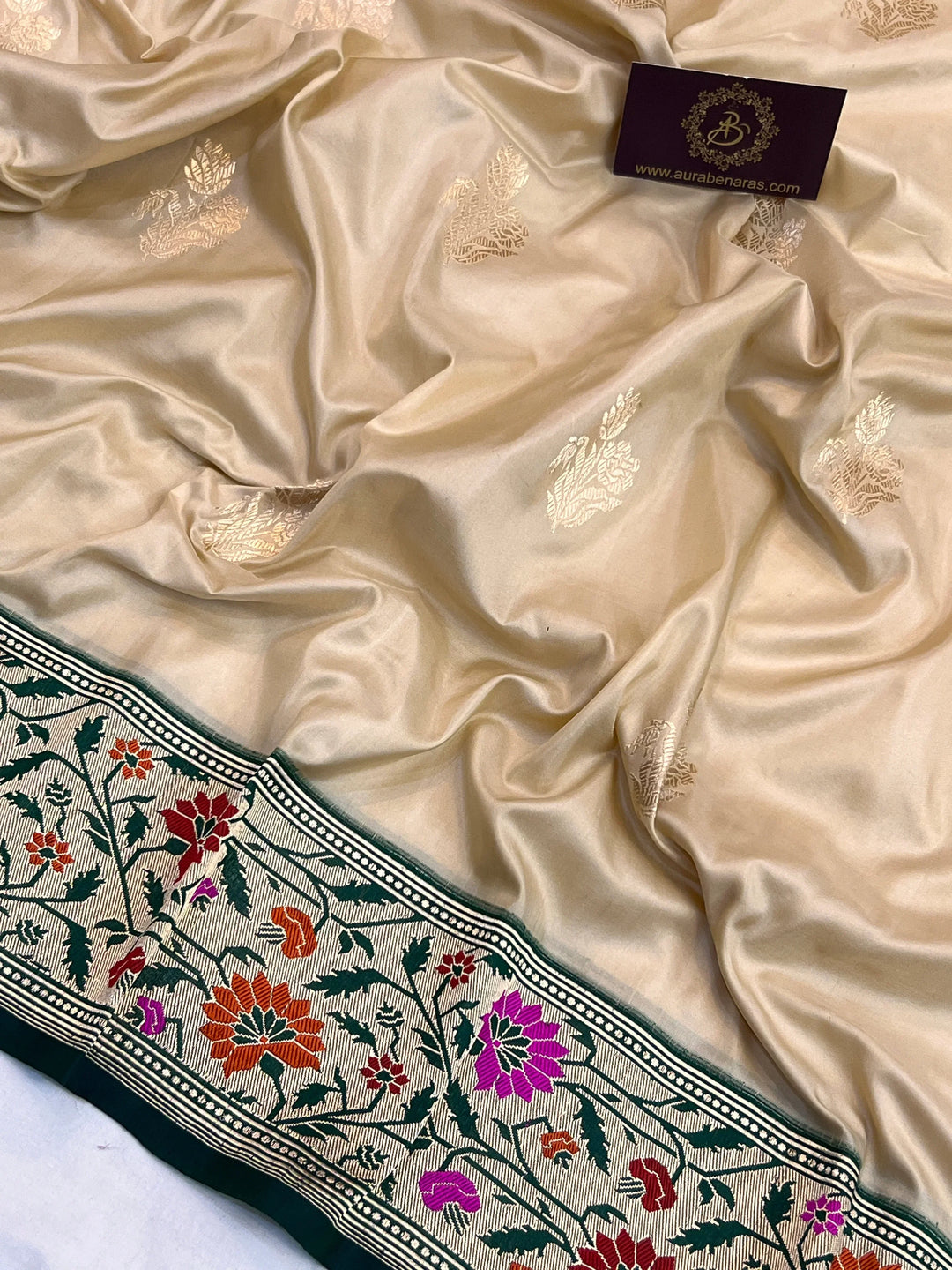 Beige Pure Banarasi Handloom Katan Silk Saree