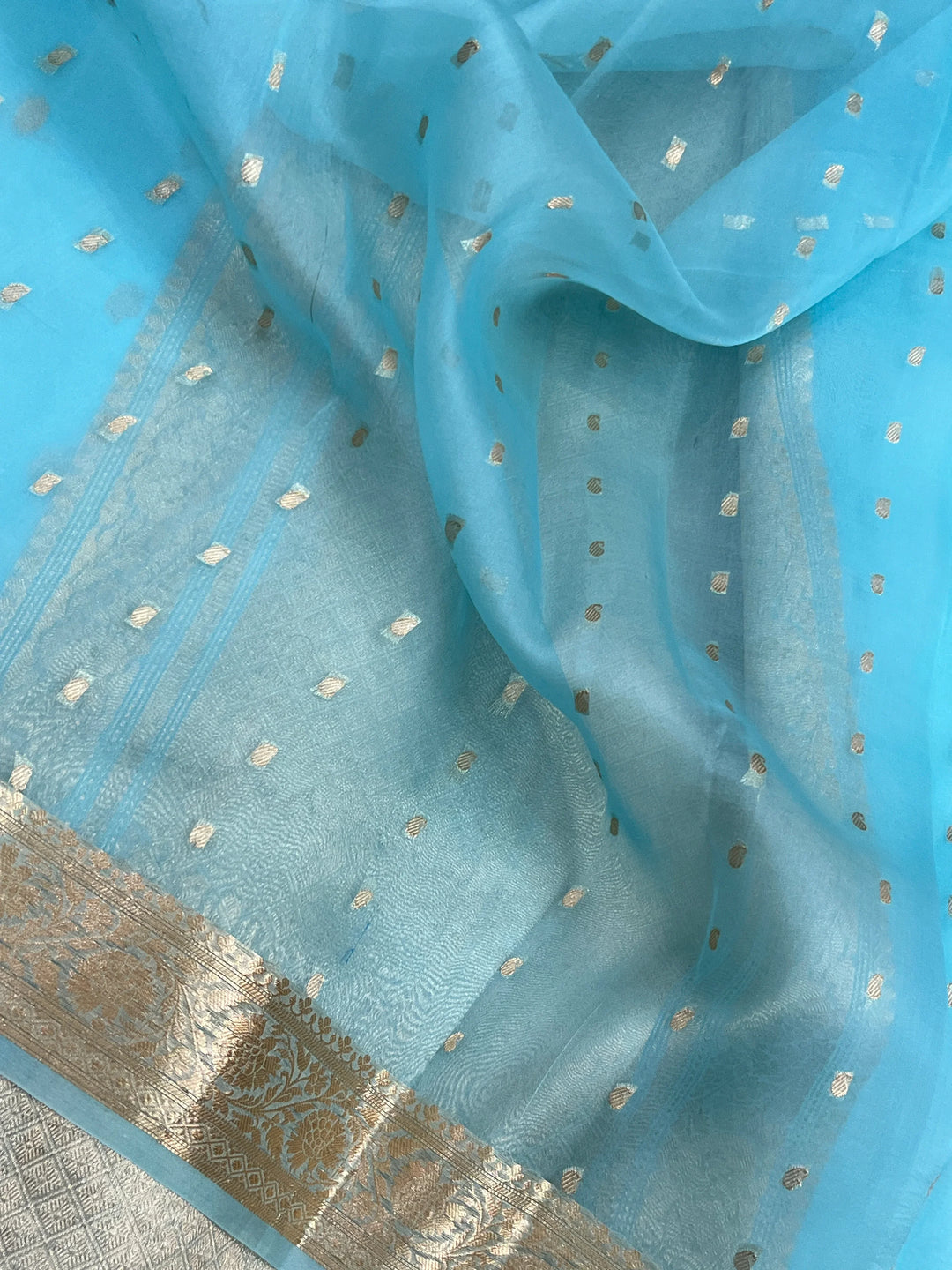 Sky Blue Banarasi Handloom Kora Silk Saree