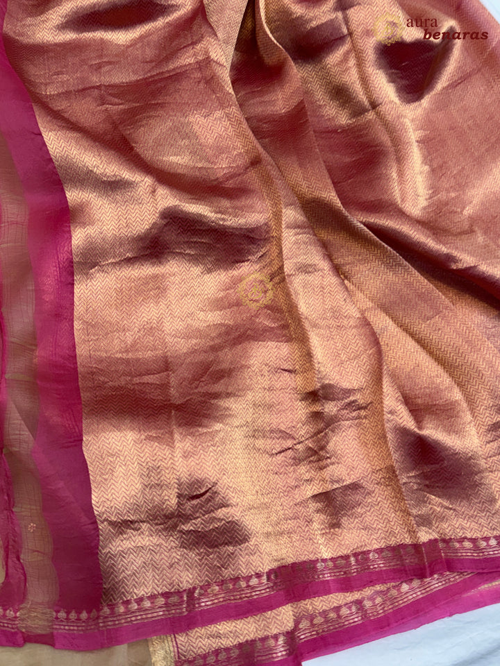 Beige Kora Silk Banarasi Saree with Zari Butis 