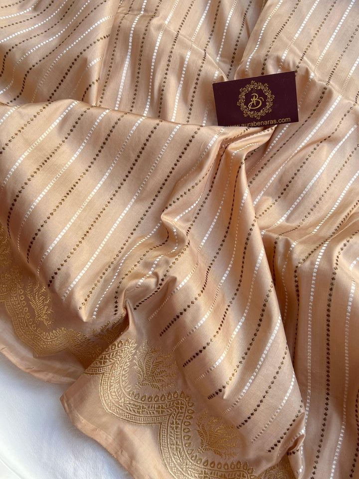 Soft pure Katan silk fabric with fine woven stripes and rich handloom texture