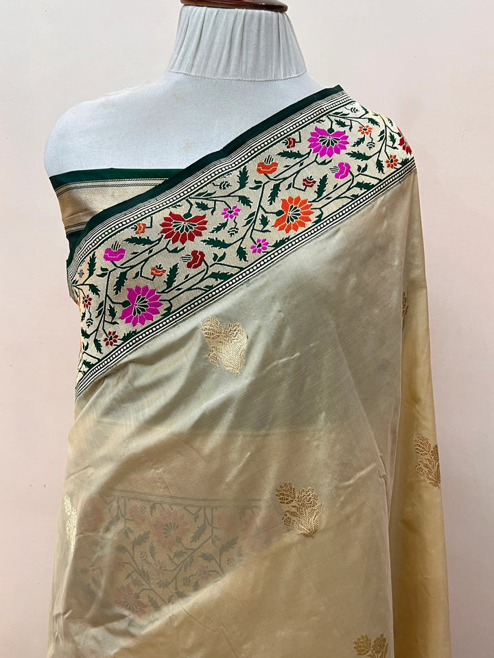 Beige Pure Banarasi Handloom Katan Silk Saree