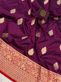 Wine Pure Banarasi Handloom Katan Silk Saree - Aura Benaras