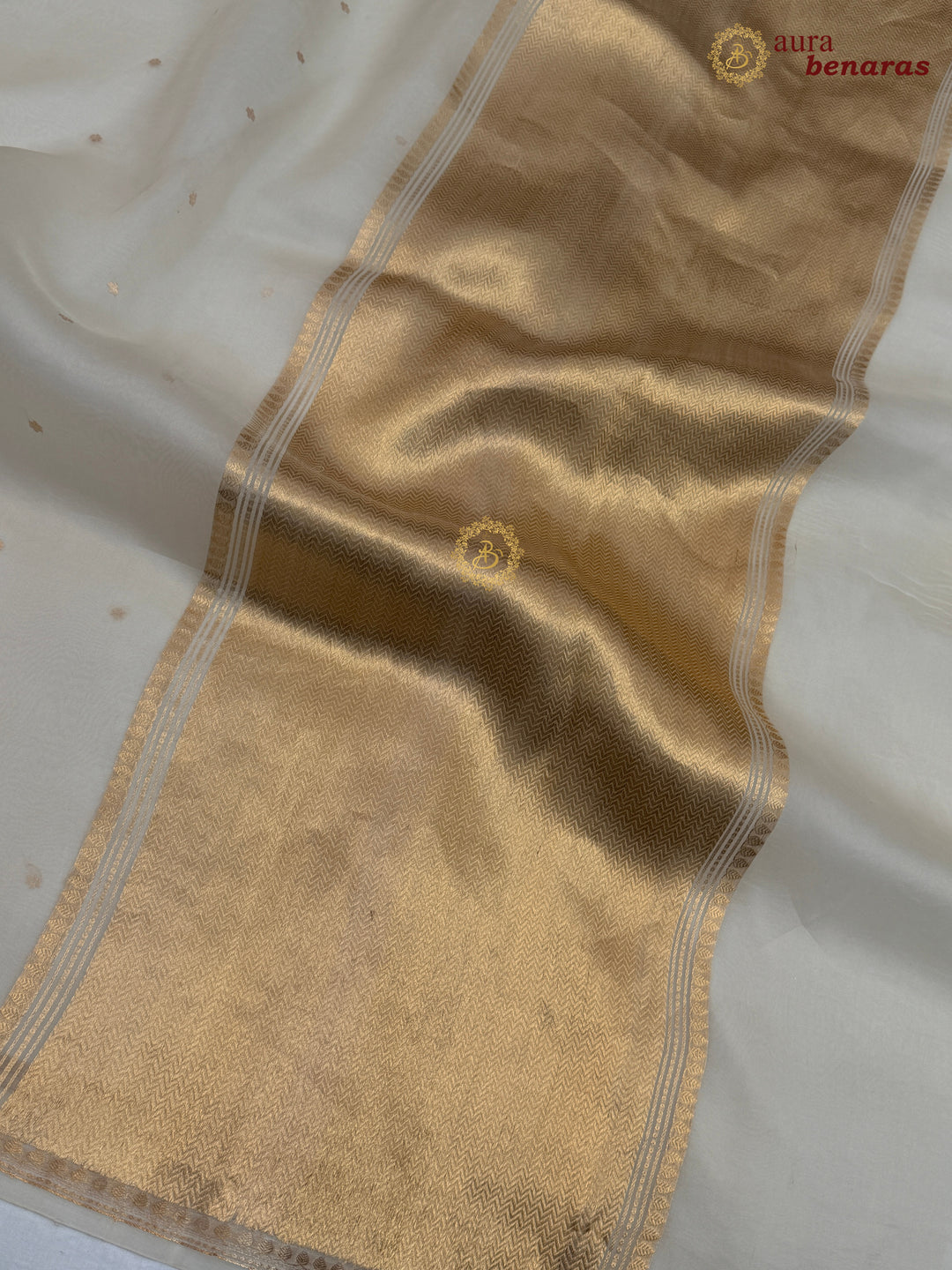 Cream Kora Silk Banarasi Saree with Zari Butis 