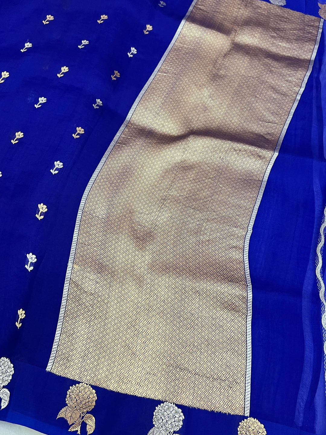 Royal Blue Pure Kora Silk Handloom Banarasi Saree