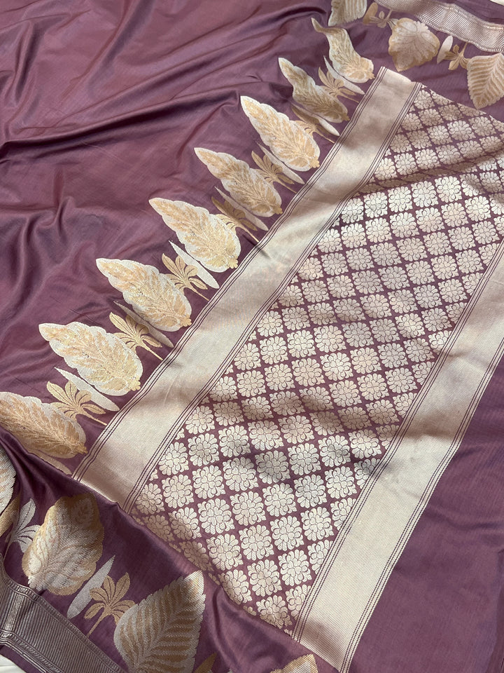 Dusty lavender Banarasi Handloom Katan Silk Saree 