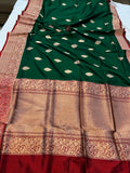 Bottle Green Pure Banarasi Handloom Katan Silk Saree - Aura Benaras