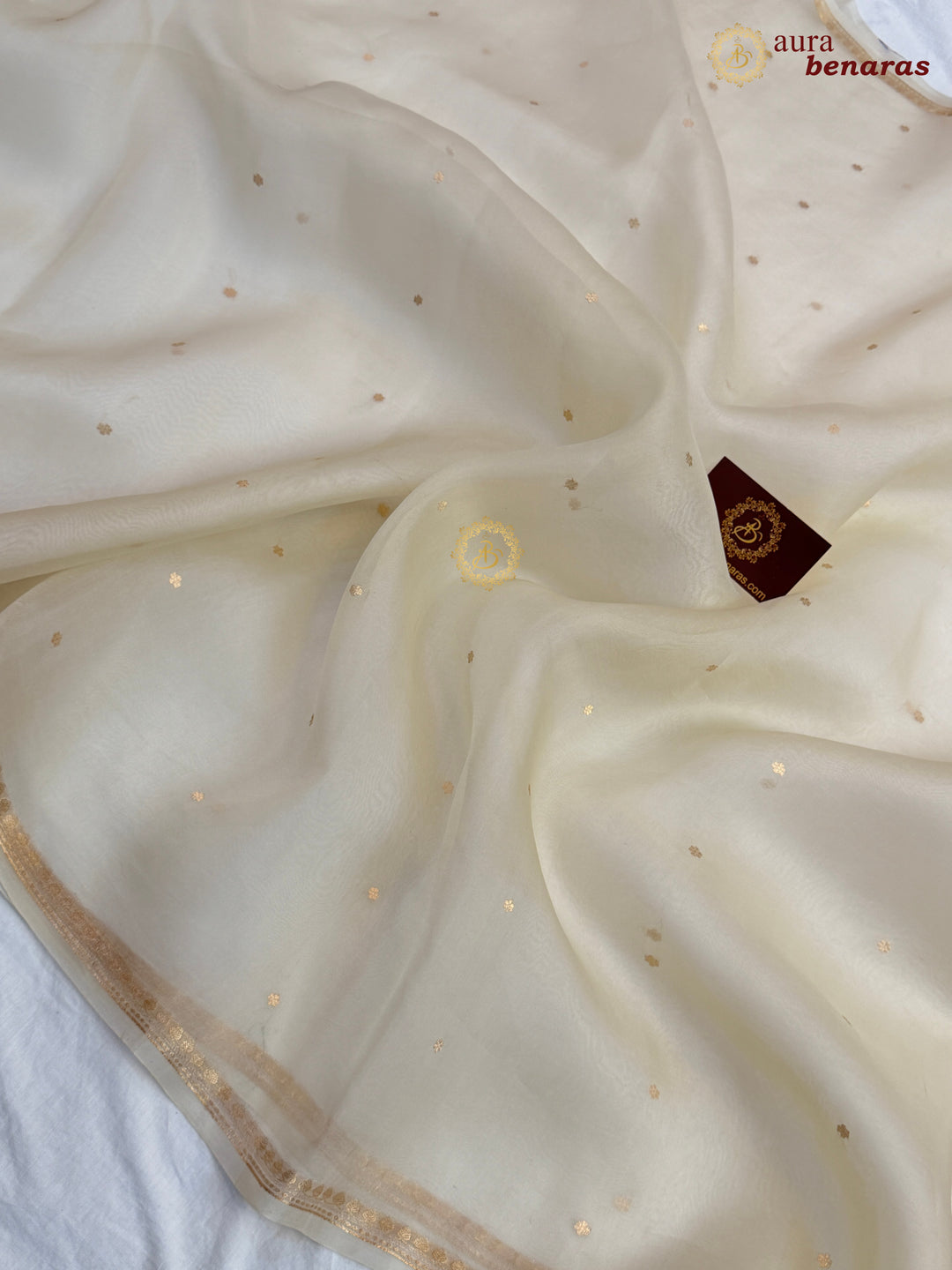 Cream Kora Silk Banarasi Saree with Zari Butis 