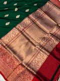 Bottle Green Pure Banarasi Handloom Katan Silk Saree - Aura Benaras