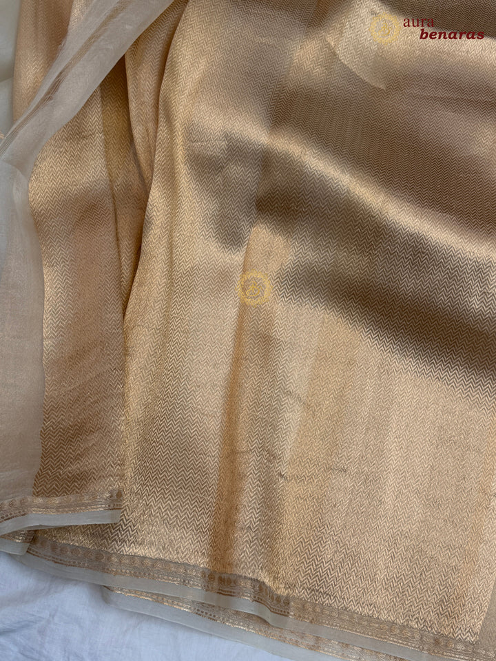 Cream Kora Silk Banarasi Saree with Zari Butis 