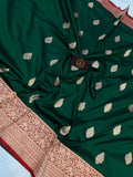 Bottle Green Pure Banarasi Handloom Katan Silk Saree - Aura Benaras