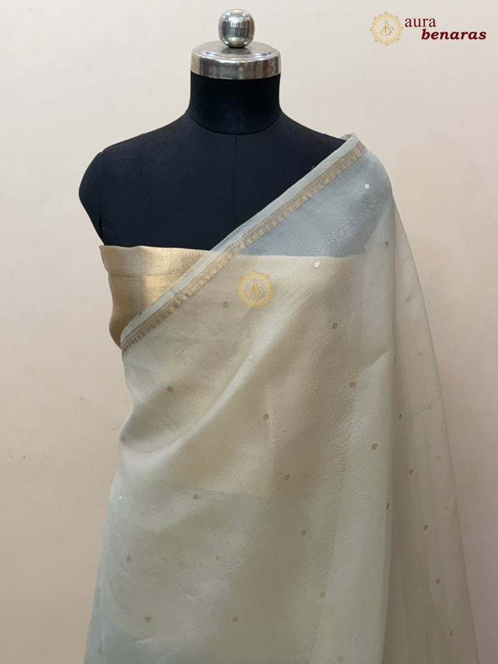 Cream Kora Silk Banarasi Saree with Zari Butis 