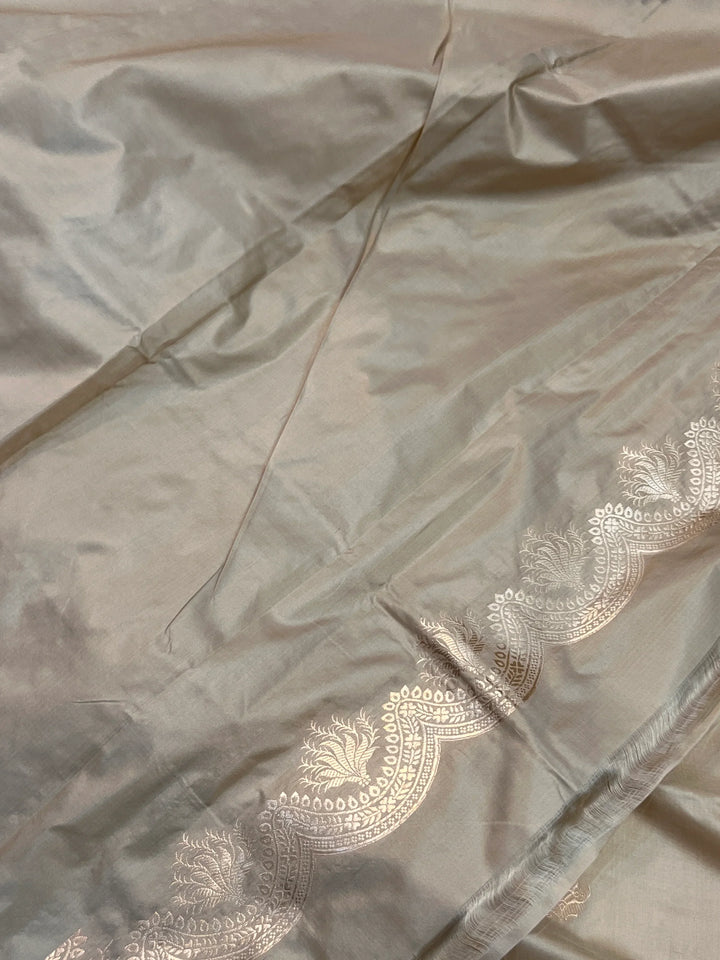 Katan Silk Banarasi Saree Kadhwa Sona Rupa Scallop Border
