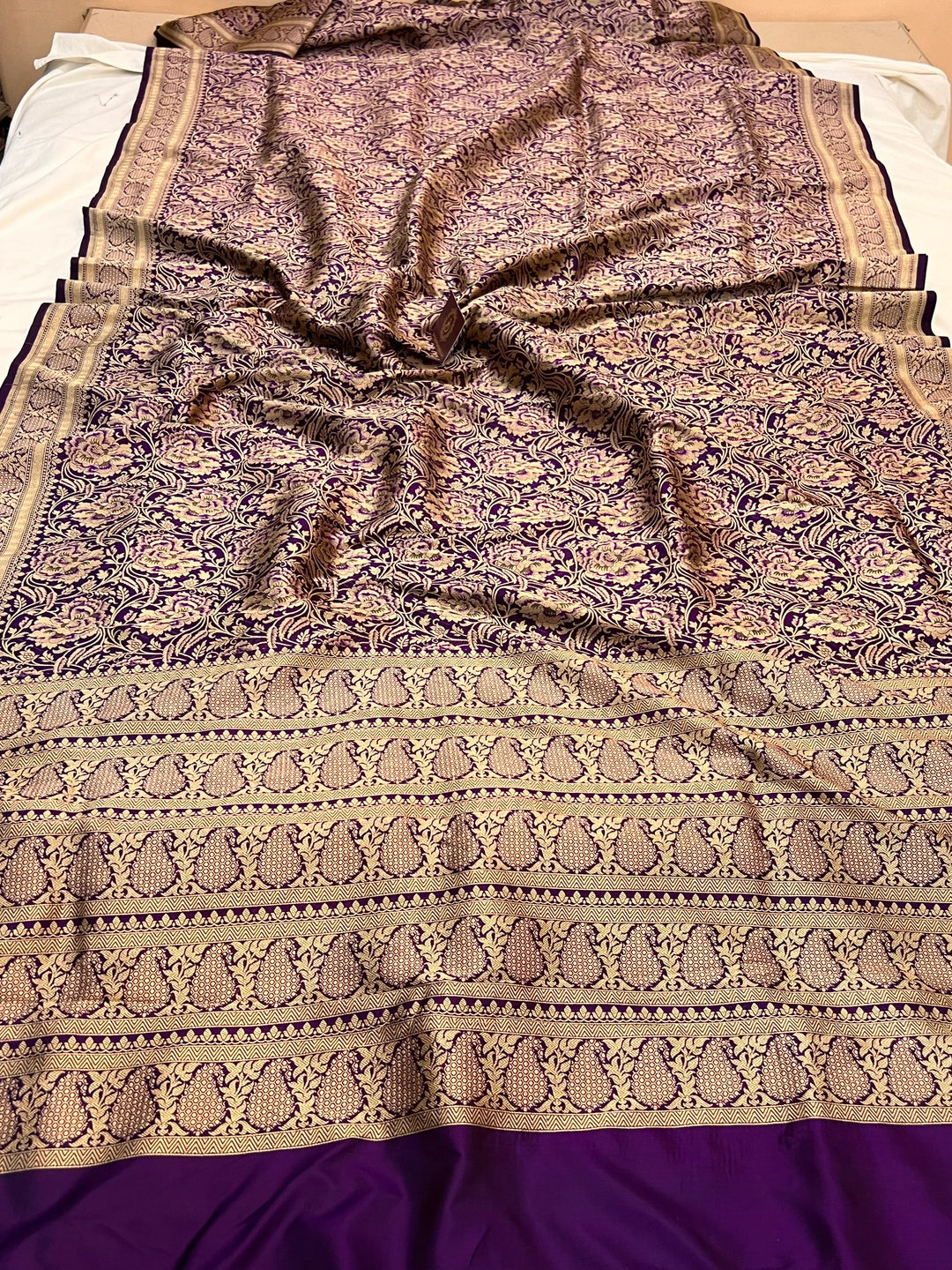 Deep Purple Katan Silk Banarasi Saree with Meenakari Border