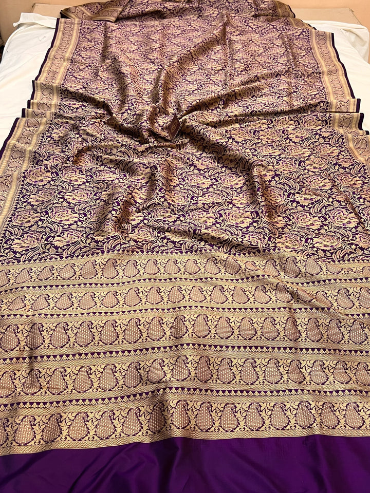 Deep Purple Katan Silk Banarasi Saree with Meenakari Border