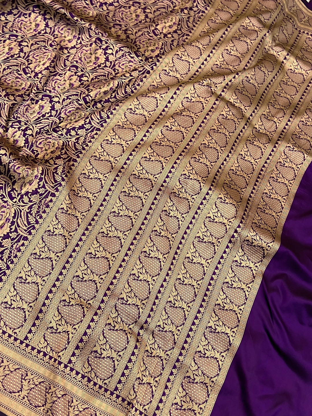 Deep Purple Katan Silk Banarasi Saree with Meenakari Border