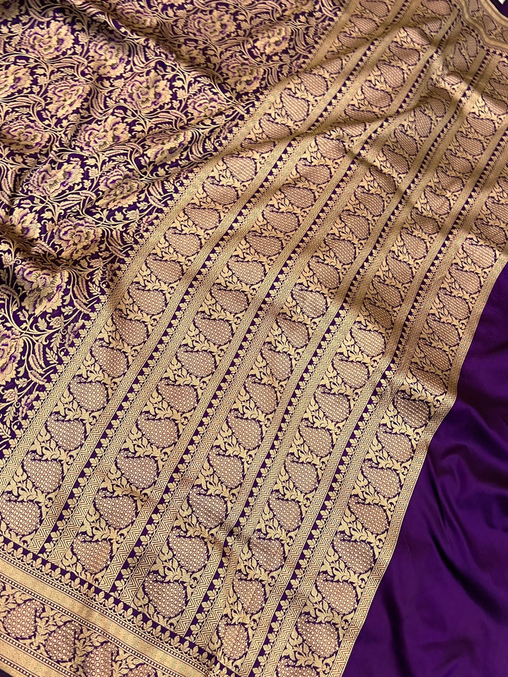 Deep Purple Katan Silk Banarasi Saree with Meenakari Border