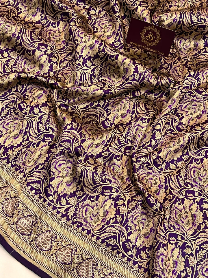 Deep Purple Katan Silk Banarasi Saree with Meenakari Border