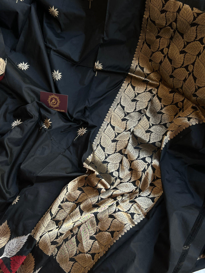 Black Banarasi Handloom Katan Silk Saree - Aura Benaras