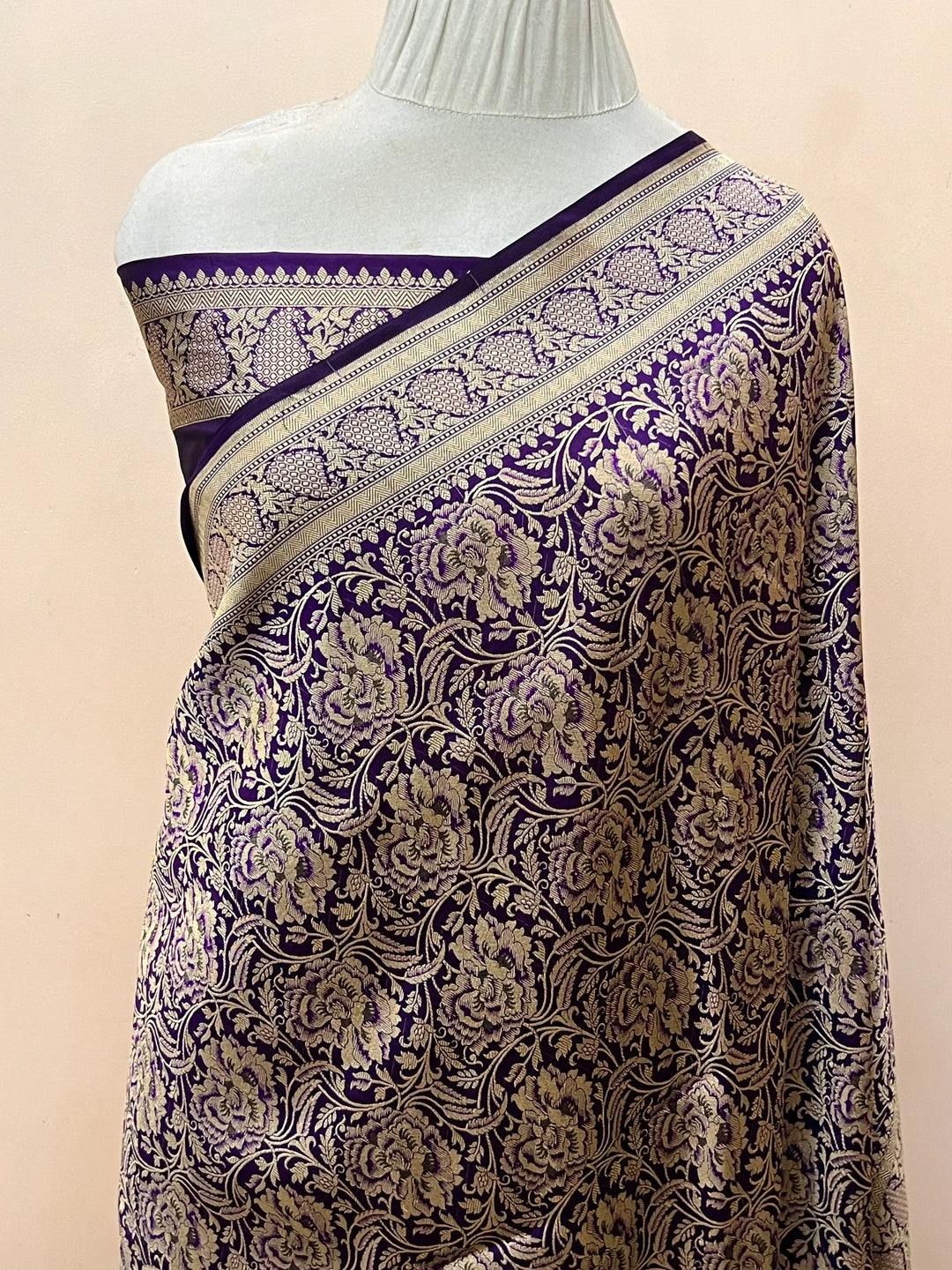 Deep Purple Katan Silk Banarasi Saree with Meenakari Border