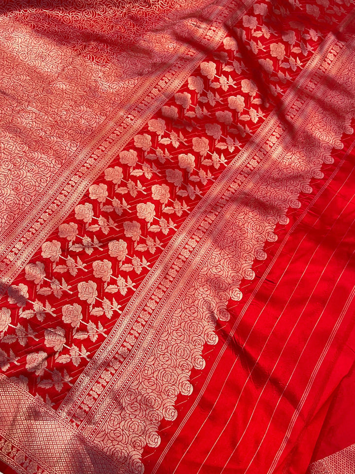 Rich and beautiful pallu of pure Katan silk Banarasi saree with intricate brocade weaving