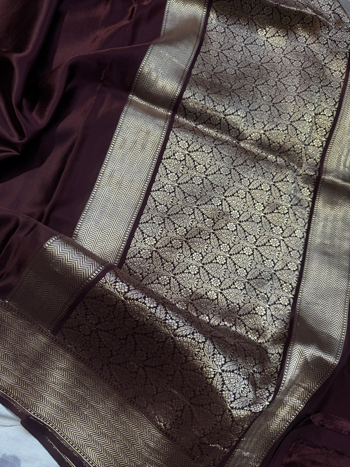 Brown Pure Mashru Silk Handloom Banarasi Saree