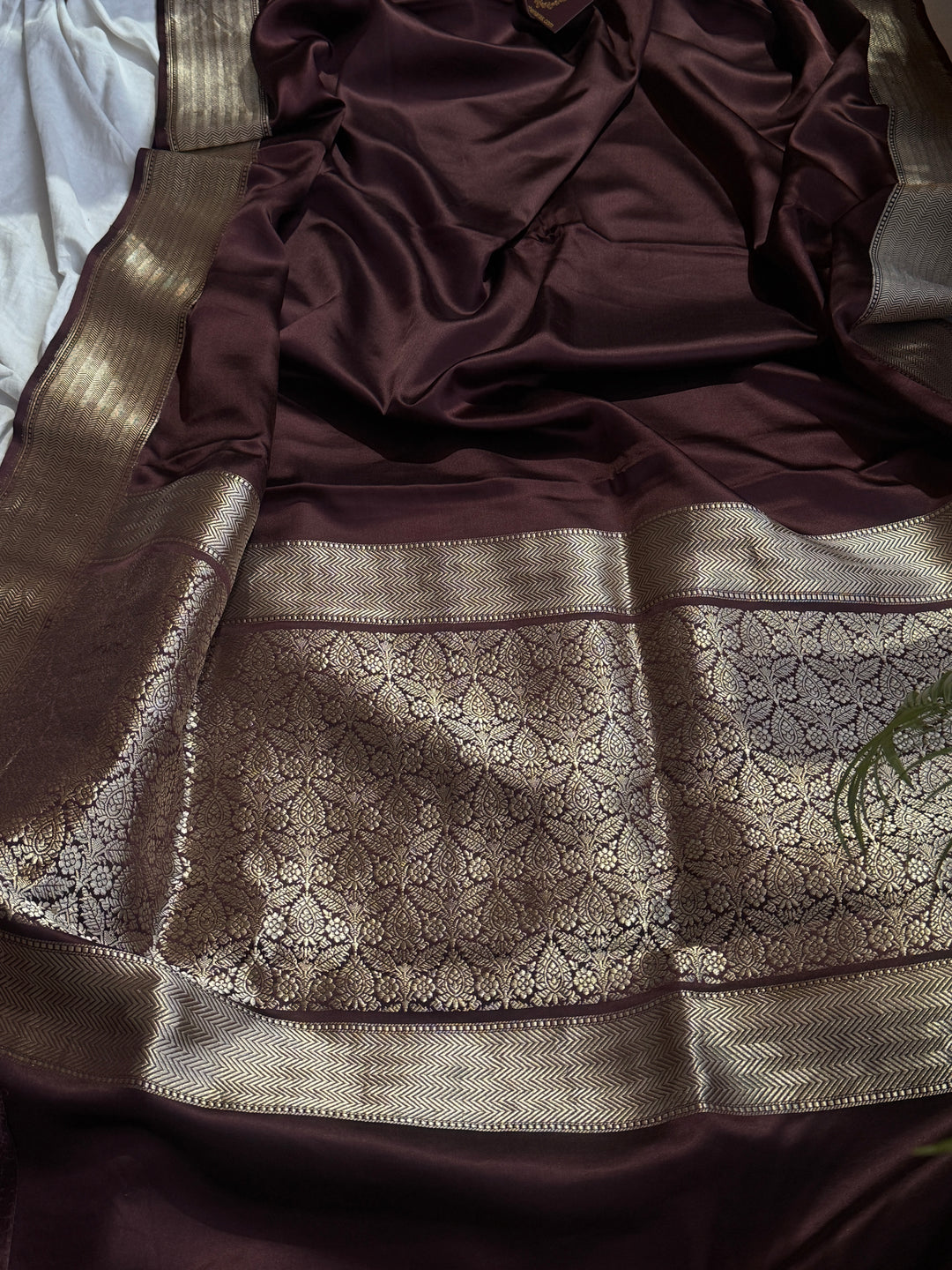 Brown Pure Mashru Silk Handloom Banarasi Saree