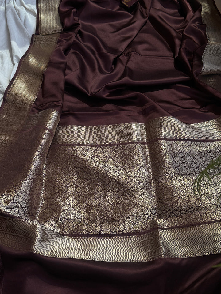 Brown Pure Mashru Silk Handloom Banarasi Saree