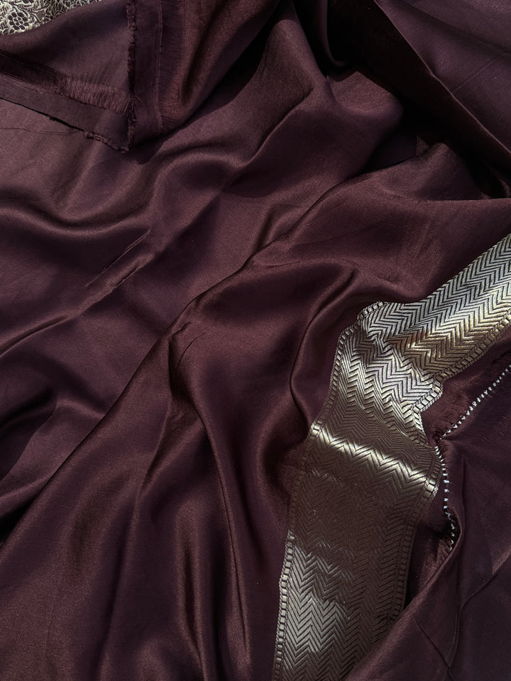 Brown Pure Mashru Silk Handloom Banarasi Saree