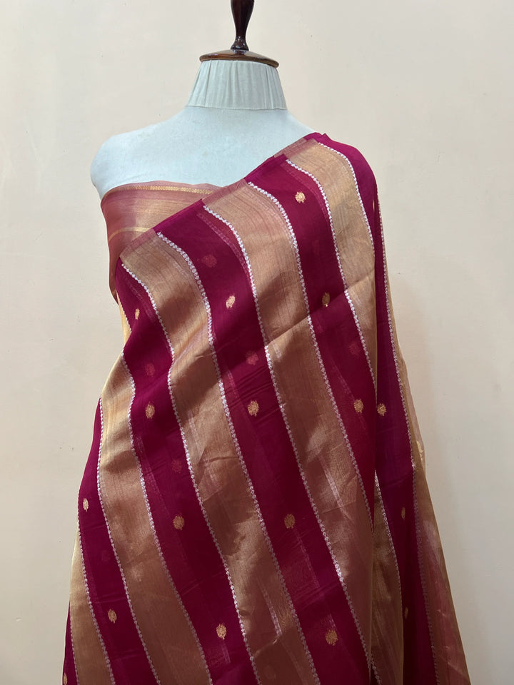 Rani Pink Pure Tissue Silk Handloom Banarasi Saree