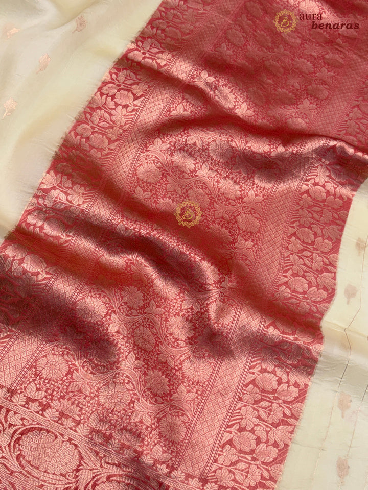 Pastel Yellow Pure Kora Silk Banarasi Saree with Kadhwa Butis – Aura Benaras