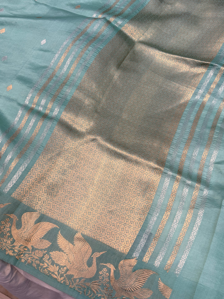 Sky Blue Pure Silk Handloom Banarasi Saree