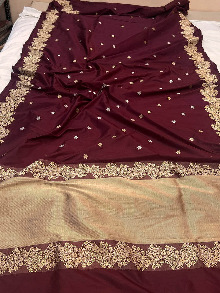Katan Silk Banarasi Saree Kadhwa Sona Rupa Designer Border