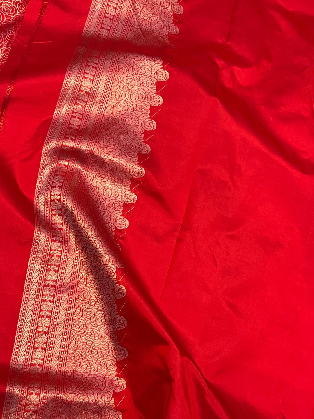 Plain blouse piece included with pure Katan silk Banarasi saree, complementing the rich brocade design