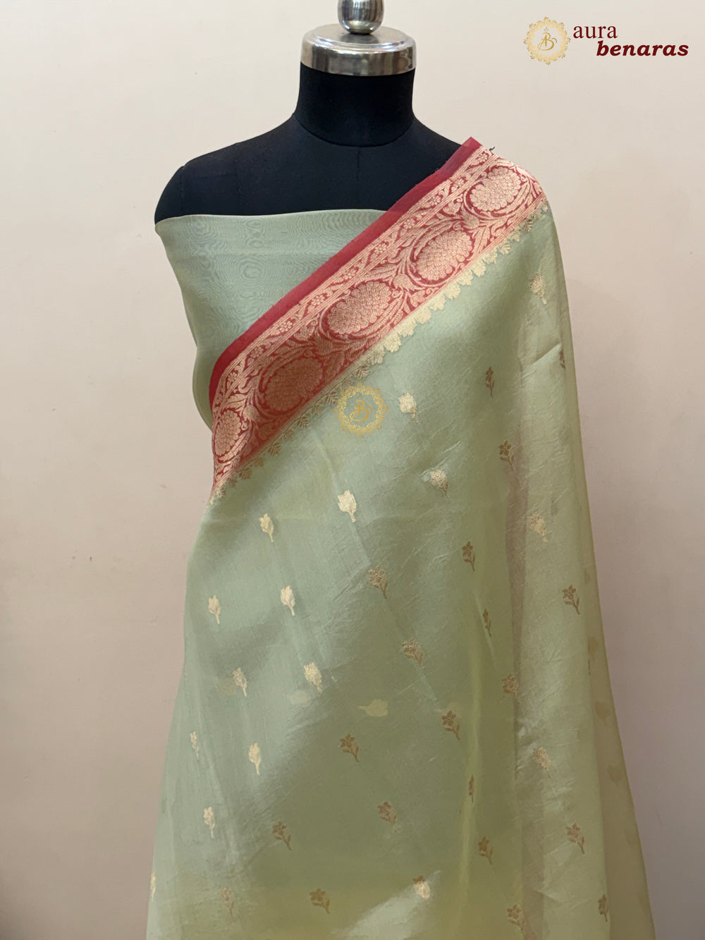 Pastel Yellow Pure Kora Silk Banarasi Saree with Kadhwa Butis – Aura Benaras