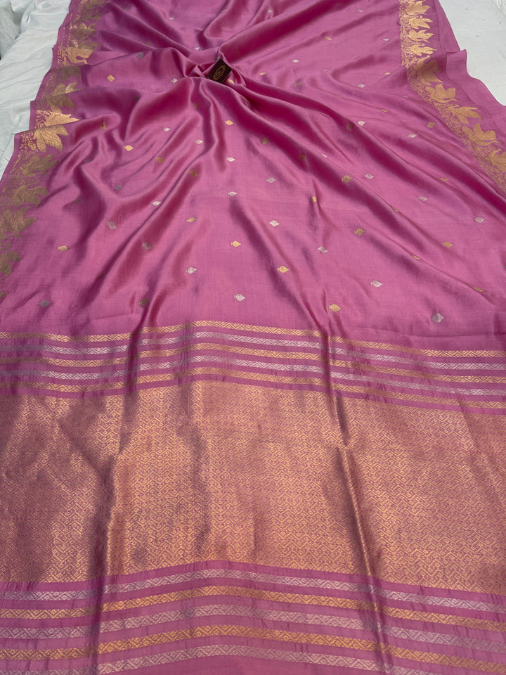 Onion Pink Pure Silk Handloom Banarasi Saree
