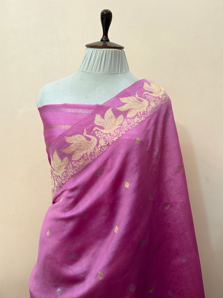 Onion Pink Pure Silk Handloom Banarasi Saree