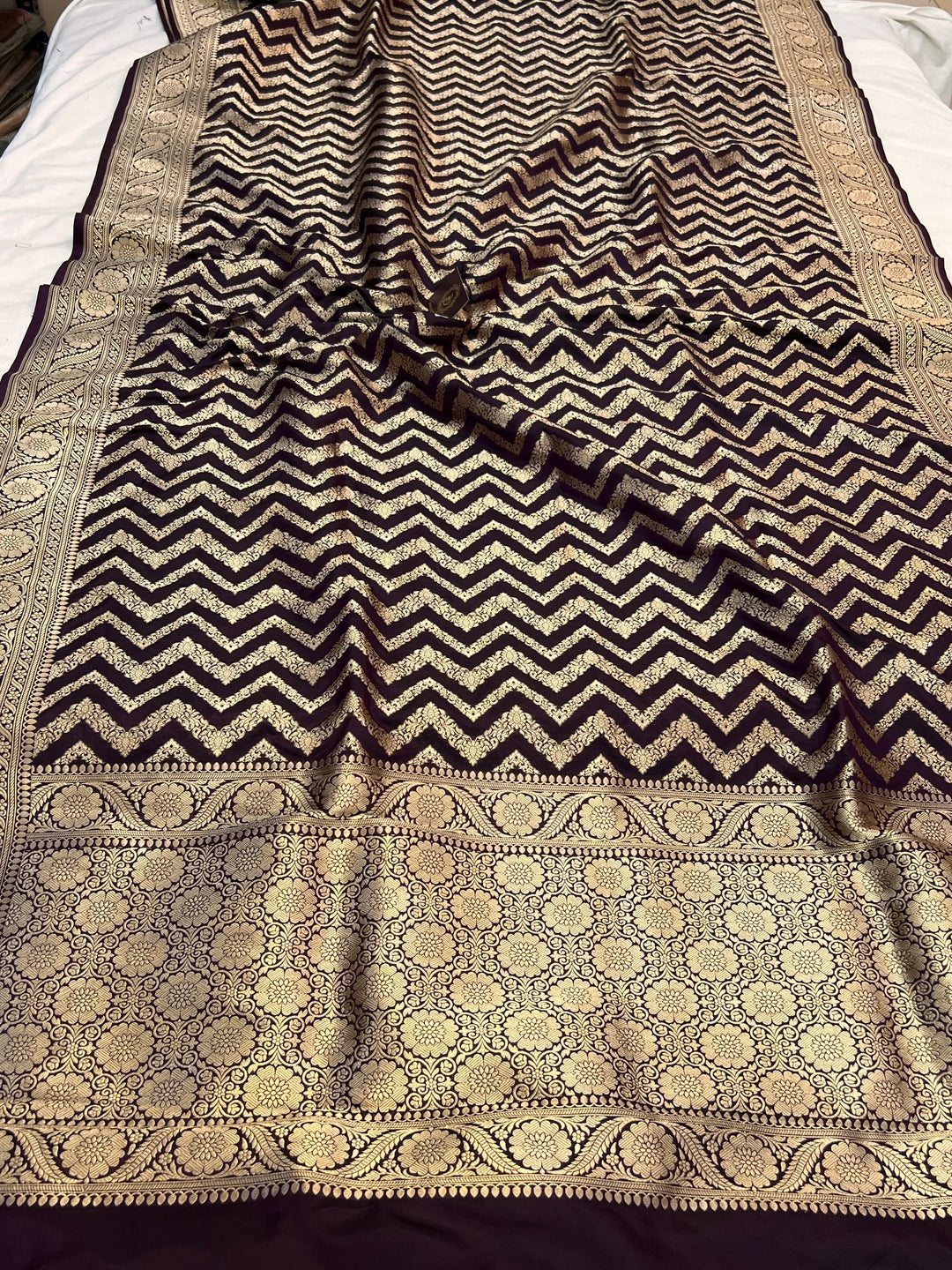 Wine Pure Katan Silk Handloom Saree | Aura Benaras