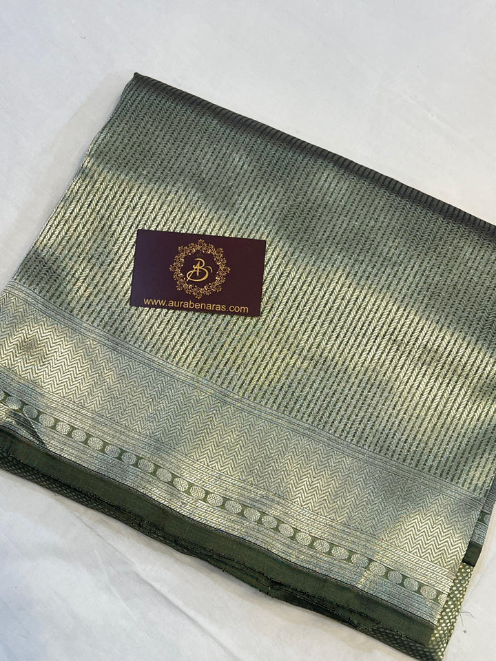Folded view of pure Katan silk handloom Banarasi saree showcasing the elegant geometric brocade and rich texture
