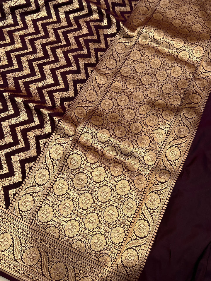 Wine Pure Katan Silk Handloom Saree | Aura Benaras