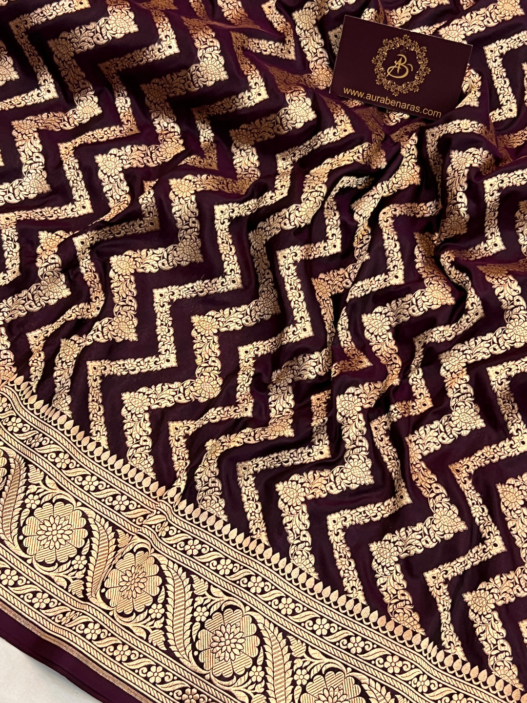 Wine Pure Katan Silk Handloom Saree | Aura Benaras