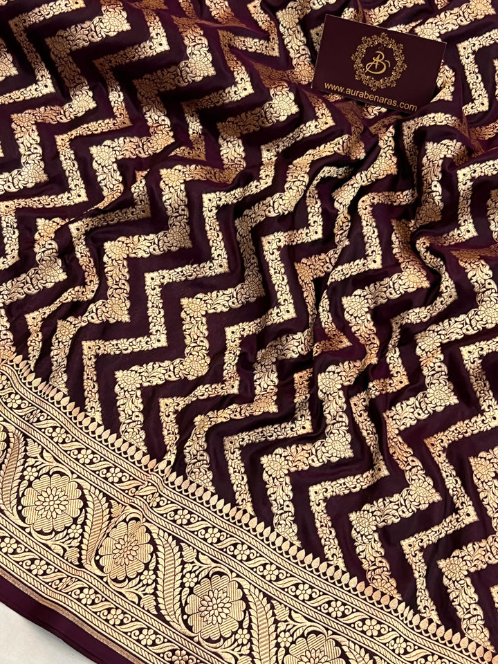 Wine Pure Katan Silk Handloom Saree | Aura Benaras