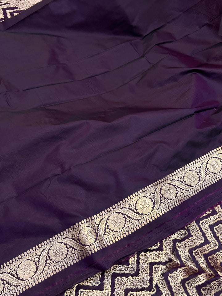 Wine Pure Katan Silk Handloom Saree | Aura Benaras
