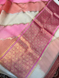 Off White Banarasi Handloom Kora Silk Saree - Aura Benaras