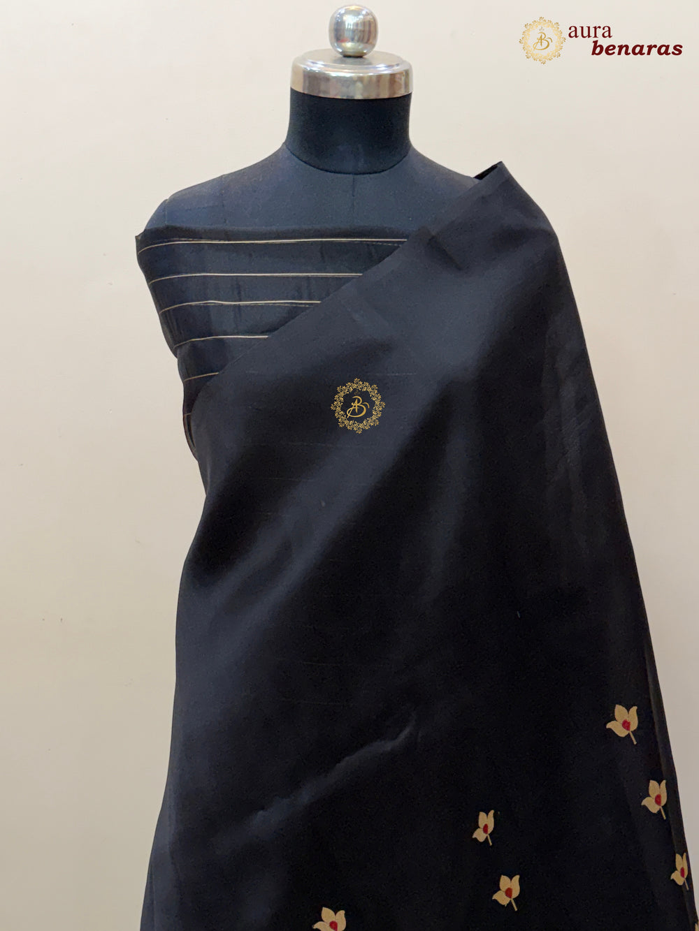 Black Pure Kora Silk Banarasi Saree with Kadhwa Meenakari Lotus